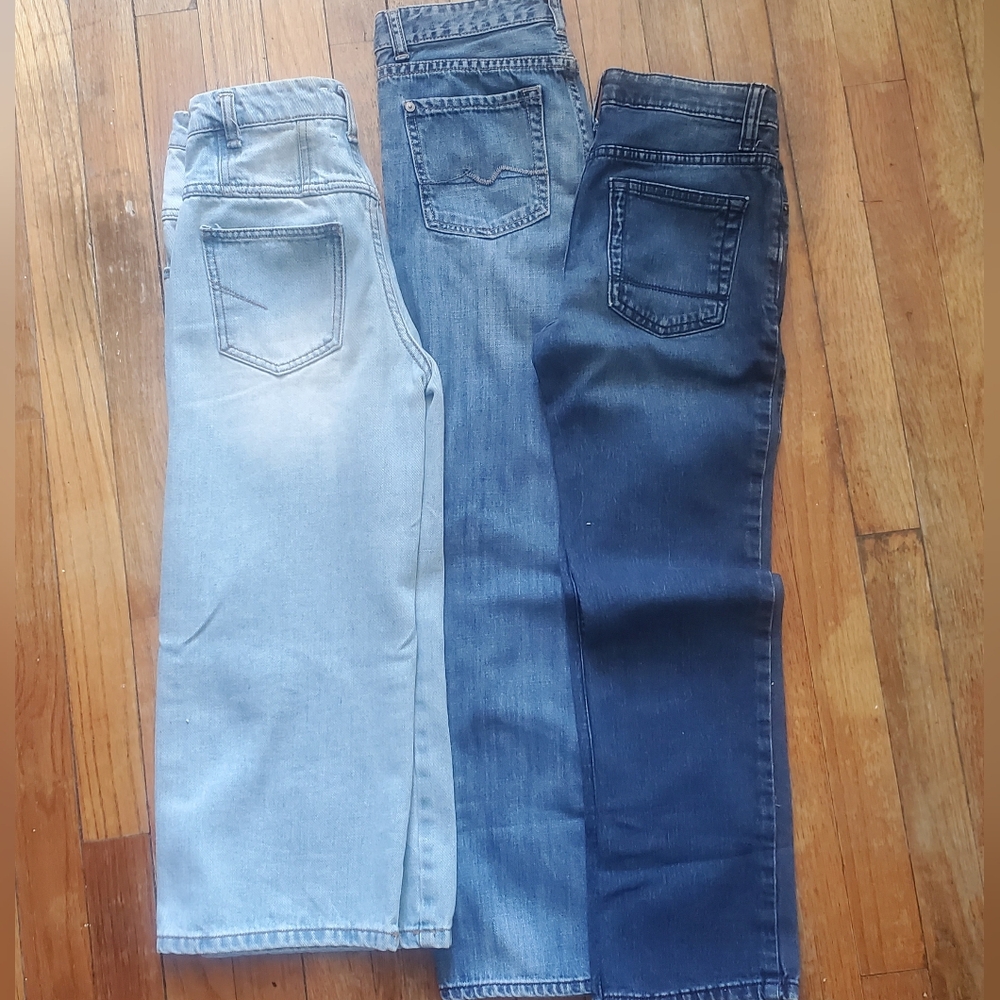 Set of Three Denim Jeans in Light, Medium, and Dark Blue
